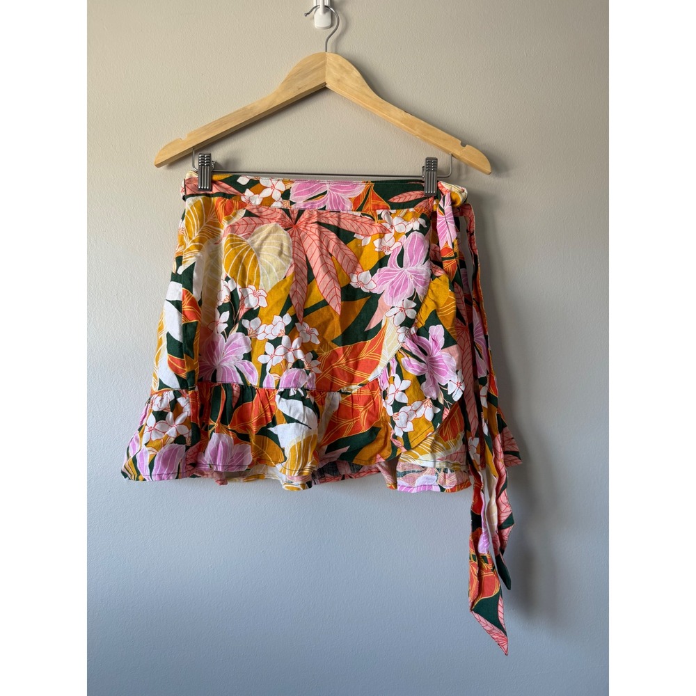 Aerie Women Multicolor Tropical Floral Ruffle Wrap Mini Skirt Size Medium